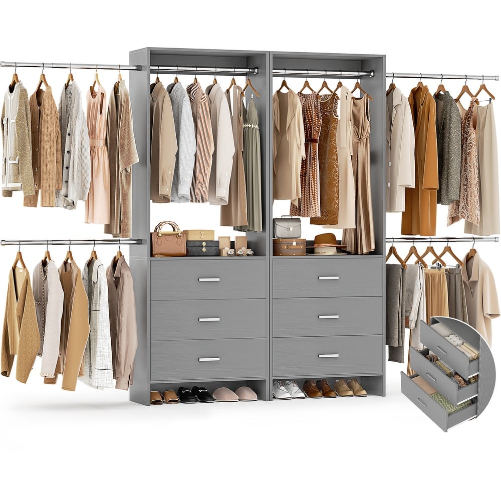 Cimly Set of 2 Closet Organizer System with Adjustable Hanging Rods and Drawers