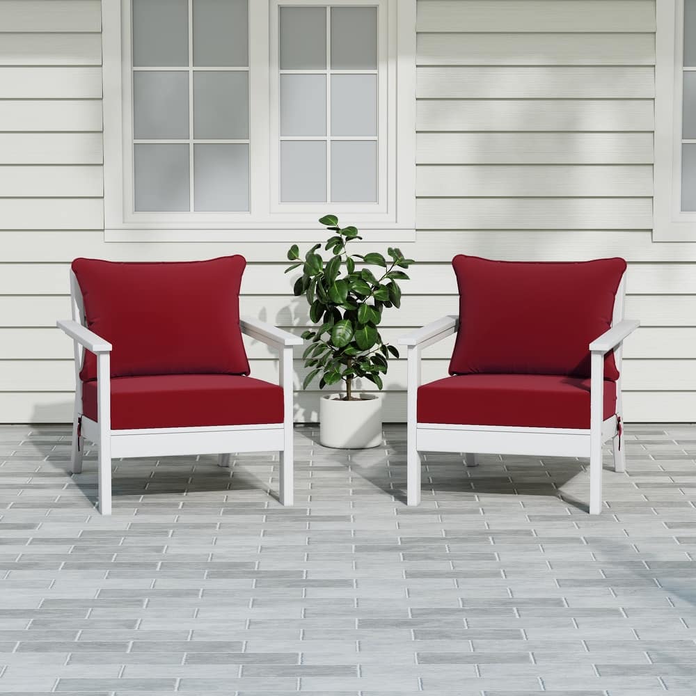 Birchwood All Weather HDPE Outdoor Patio White Deep Seating Conversation Set With Cushions (2-Piece)
