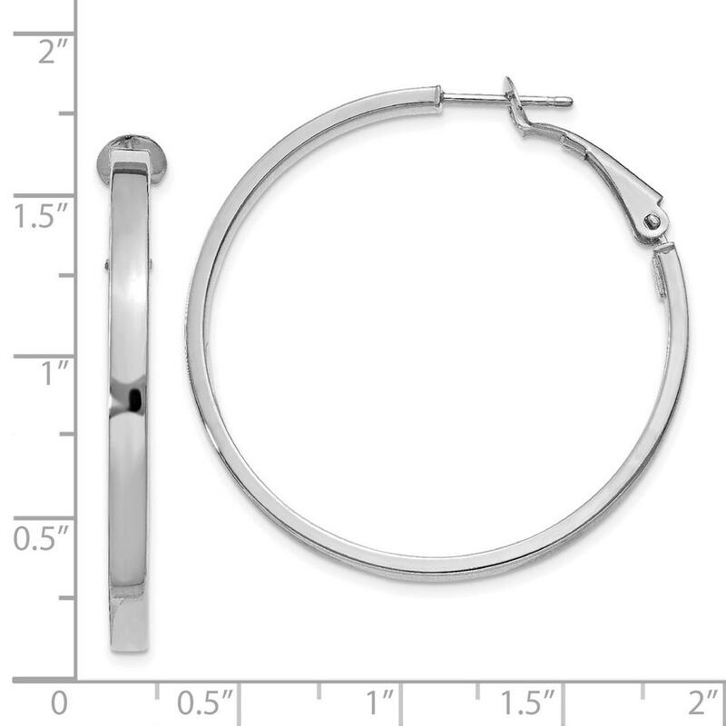 Curata 14k White Gold Polished Square Tube Round Hoop Earrings - 40.5x41mm