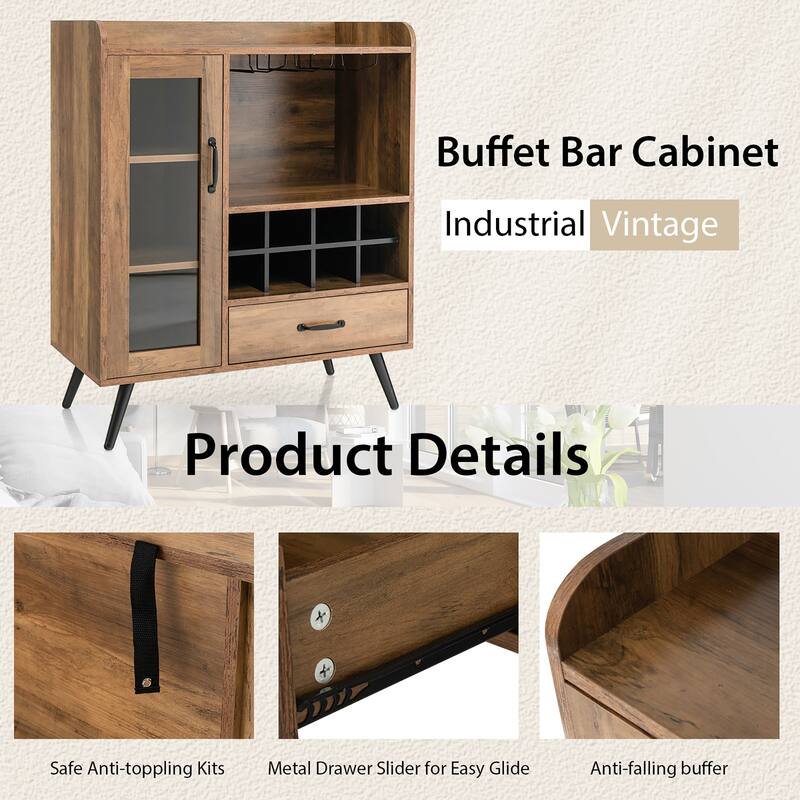 Wooden Buffet Storage Sideboard Standing Wine Cabinet with Drawer