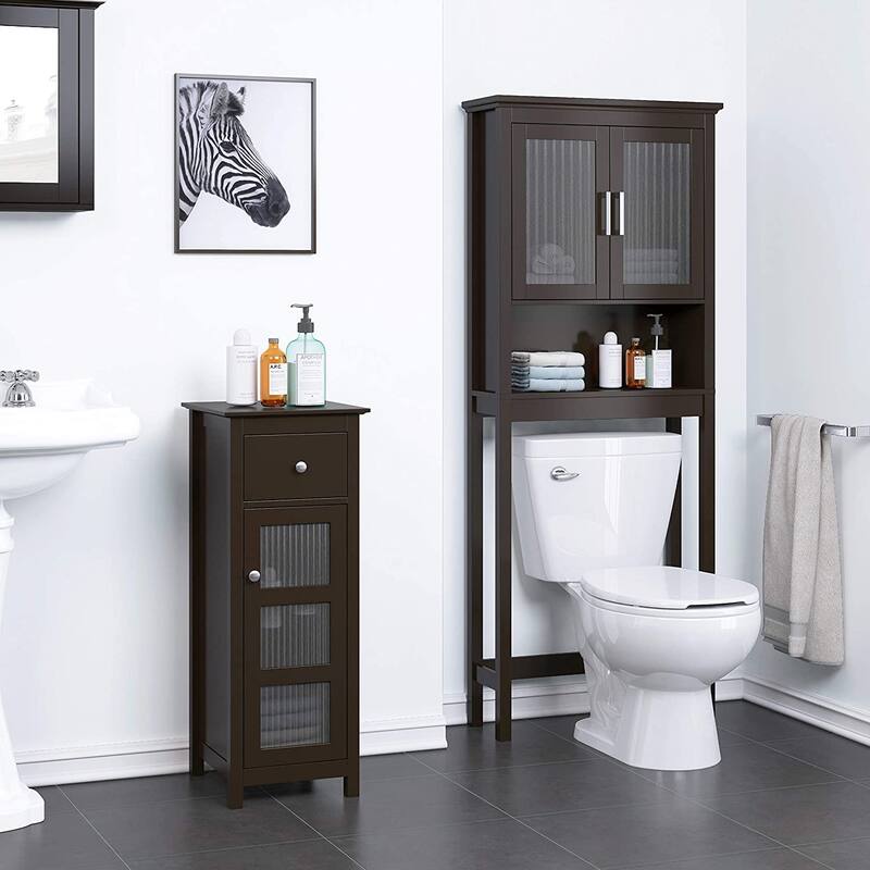 Spirich Home Bathroom Shelf Over The Toilet, Bathroom Cabinet Organizer with Moru Tempered Glass Door