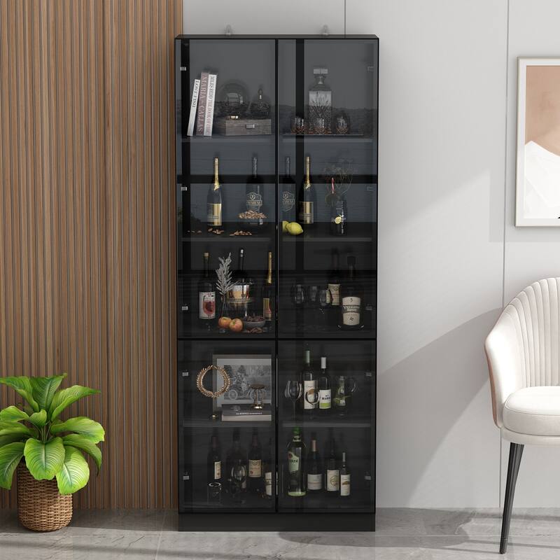 Sleek Modular Curio Wine Cabinet Storage Solution with Glass Doors