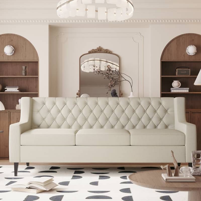 Mid Century Modern Button Tufted Backrest Foam Couches