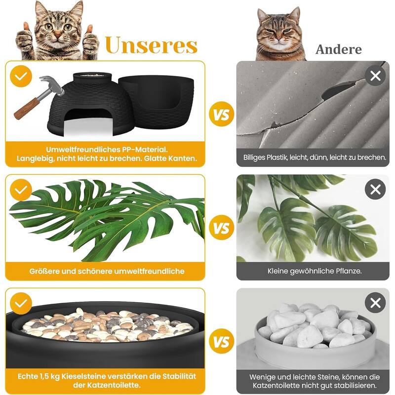 Hidden Litter Box with Faux Plant & Rattan Pattern, Large Cat Enclosure