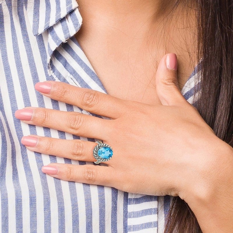 Curata 925 Sterling Silver With 14k Blue Topaz Ring