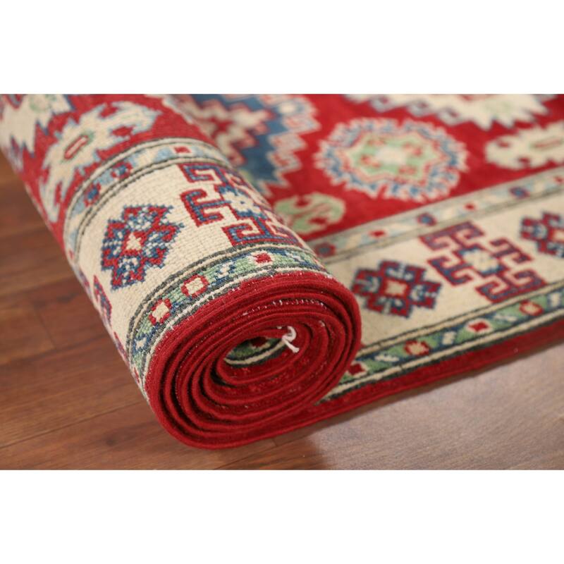 Geometric Kazak Runner Rug Handmade Oriental Wool Carpet - 2'9" x 9'8"