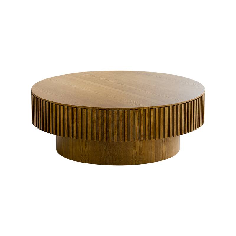 39.37" Round Coffee Table with Storage Solid Wood Veneered Modern Coffee Table Accent Tea Table for Living Room
