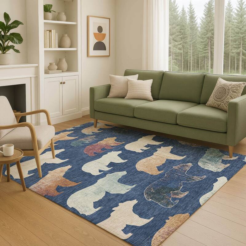 Machine Washable Indoor/ Outdoor Modern Bear Chantille Rug