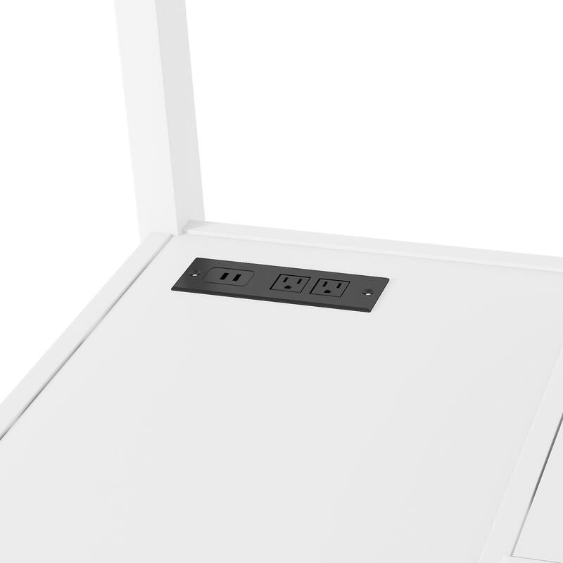 Metal Queen Loft Bed w/ Wardrobe & LED Light L Shaped Desk USB for Kids Teens Adults - White