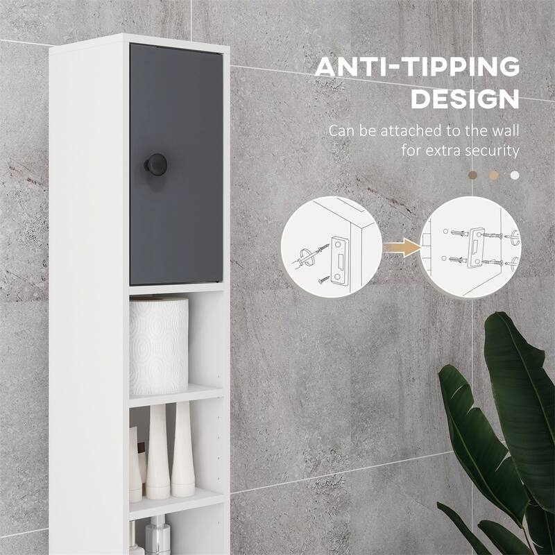 Grey Particle Board Bathroom Cabinet with Shelves, Drawers and Anti-Tip - 7.75" W x 7.75" D x 70.75" H
