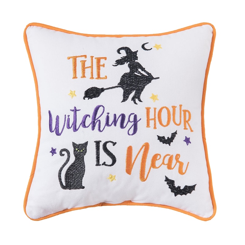"The Witching Hour is Now" Halloween 100% Cotton Petite Accent Pillow 10" x 10"