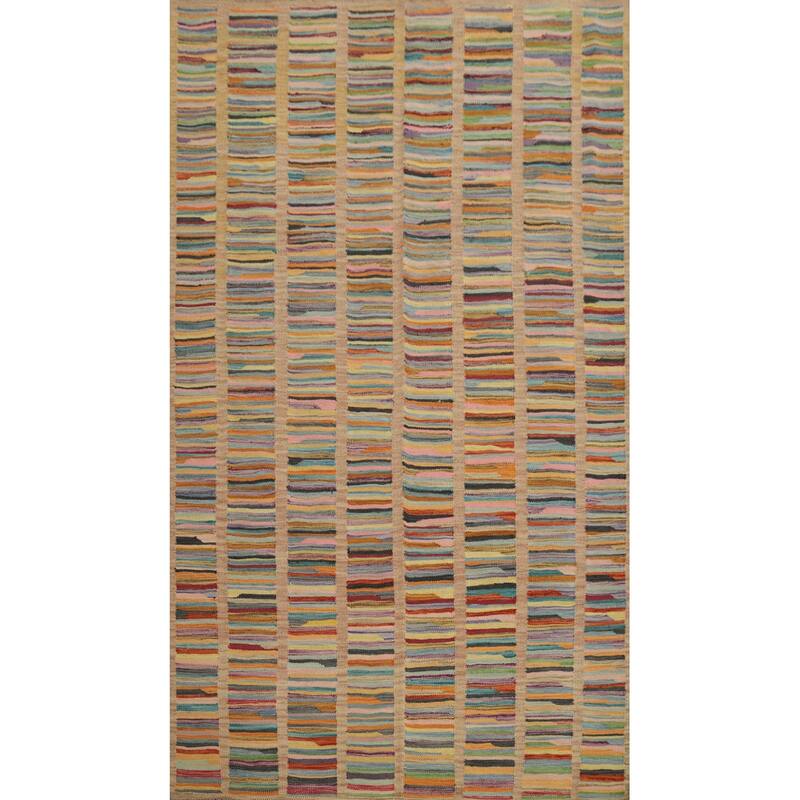 Hand Woven Oriental 100% Wool Carpet Southwestern Modern Multi-Colored Kilim Area Rug - 7' 8'' X 4' 9''