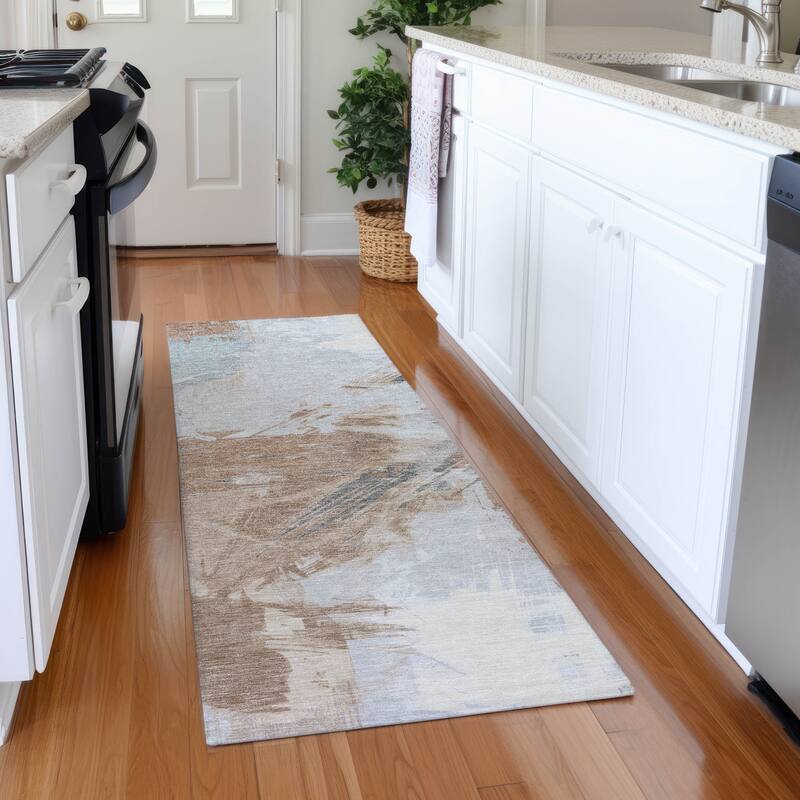 Premium Washable Super Soft Modern Brushstrokes Mayfield Rug - Paprika - 2'3" x 7'6"