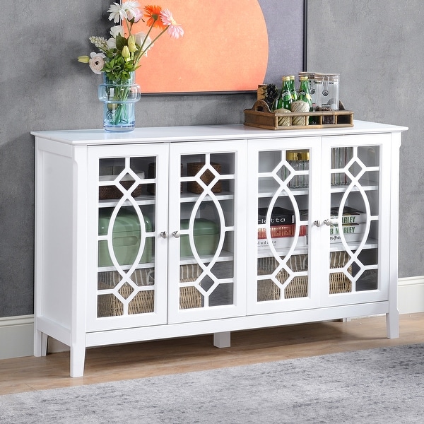 HOMCOM Wood Accent Sideboard Buffet Serving Storage Cabinet with 4 Framed Glass Doors, Adjustable Shelves - 54"W x 15.5"D x 32"H. Opens flyout.