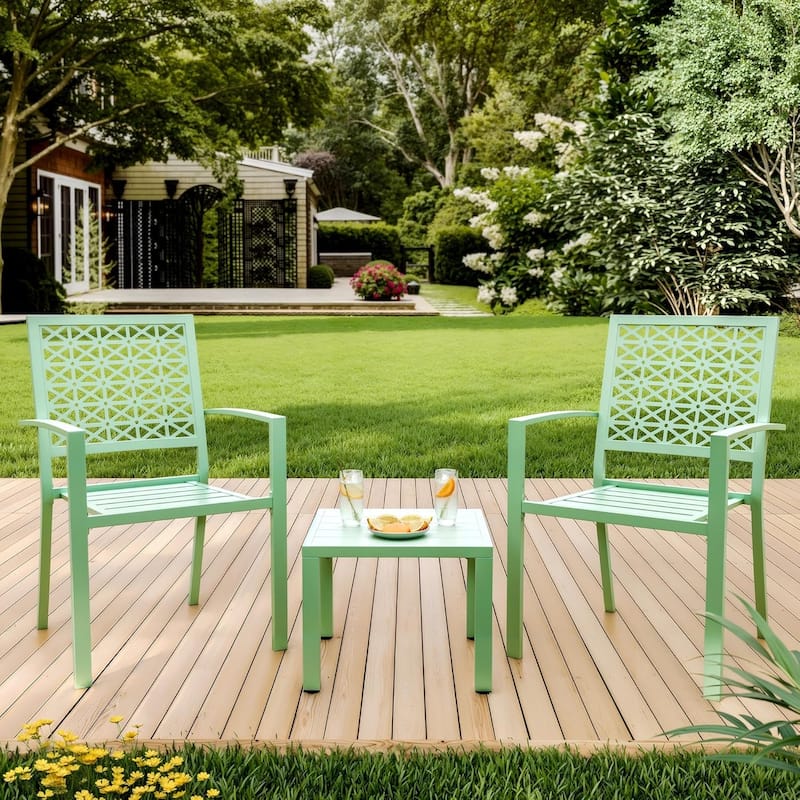 3-Piece Outdoor Bistro Set,Patio Furniture Set with 2 Decorative Iron Chairs and Square Coffee Table