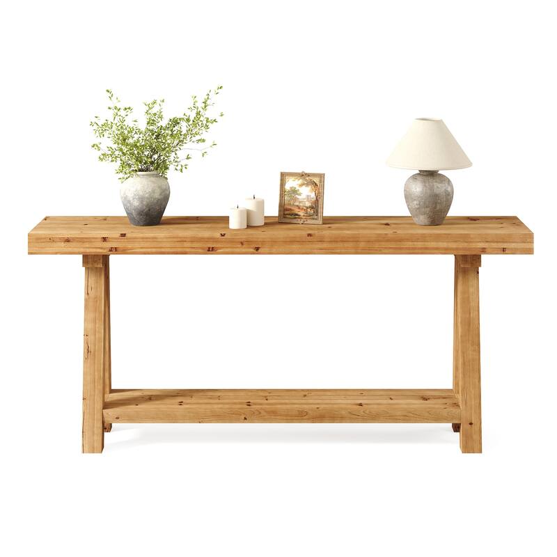 70.87-Inch Long Solid Wood Sofa Table with Shelves for Entryway