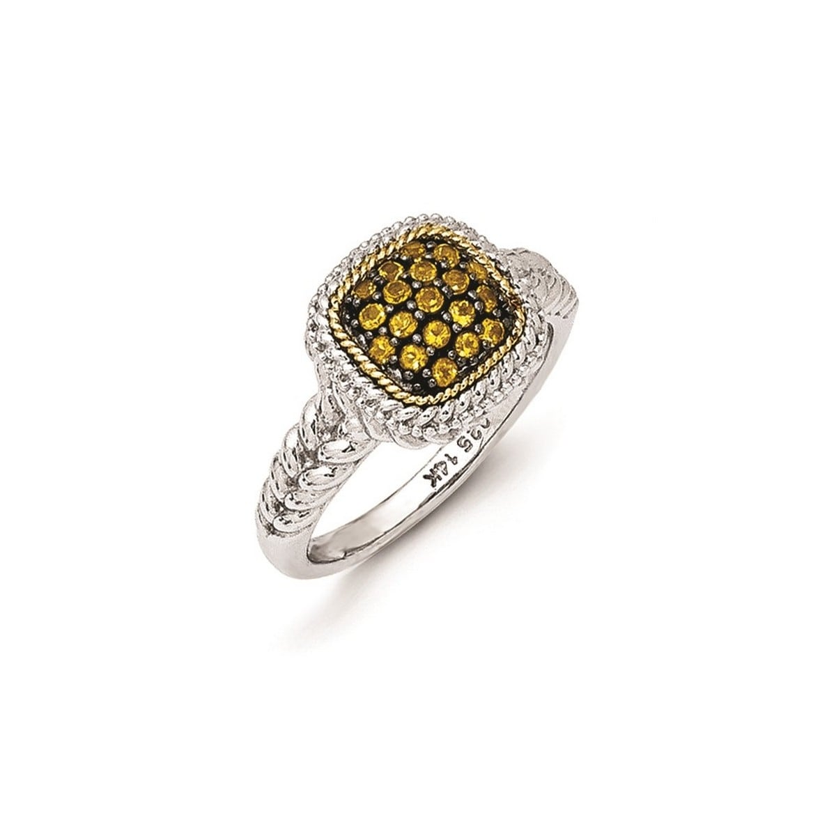Curata 925 Sterling Silver With 14k and Black Rhodium Citrine Ring