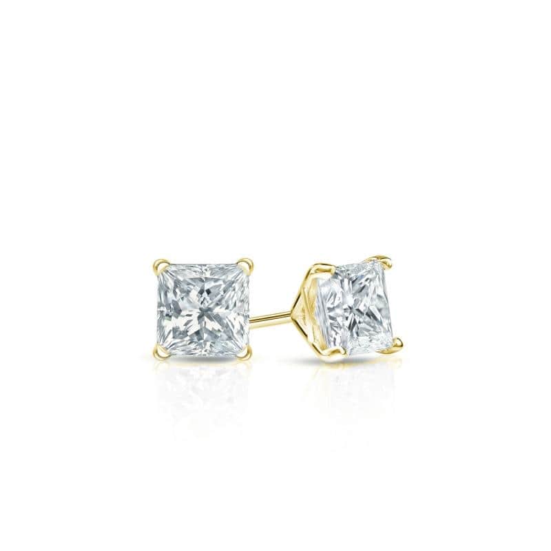 Auriya Plat Gold Lab Grown 0.25 carat TDW Princess Diamond Stud Earrings 4-Prong Martini Push-back