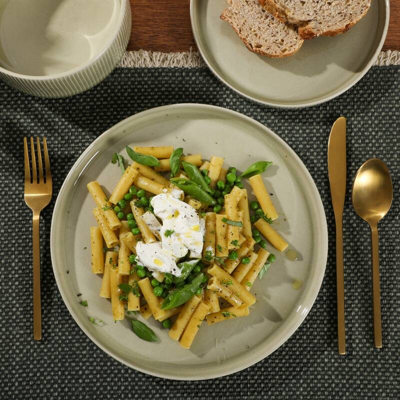 Gibson Elite Solana Coast 12 Piece Stoneware Reactive Glaze (Service for 4) Plates and Bowls Modern Shape Dinnerware Set
