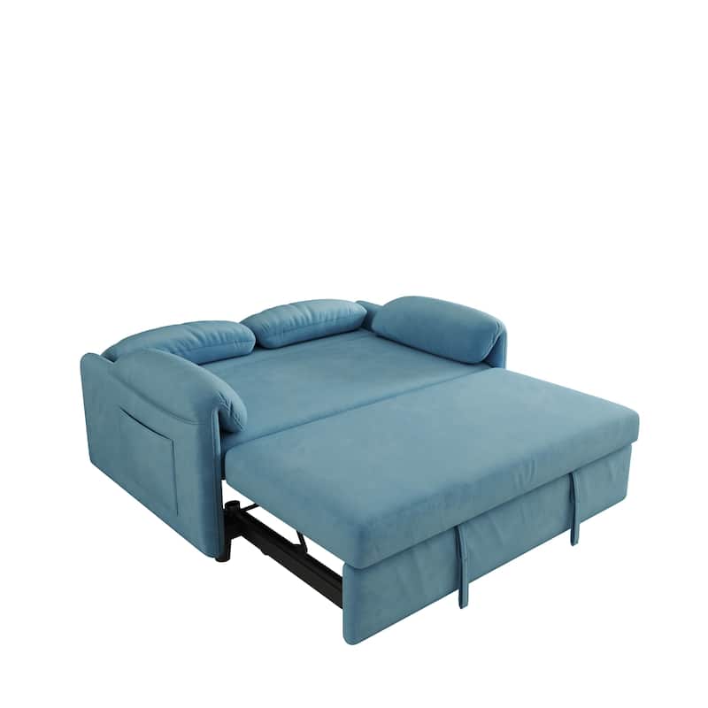 Sofa at the Forefront: 54-inch Velvet Sofa Bed for Multi-purpose Living Spaces, Featuring a Retractable Bed