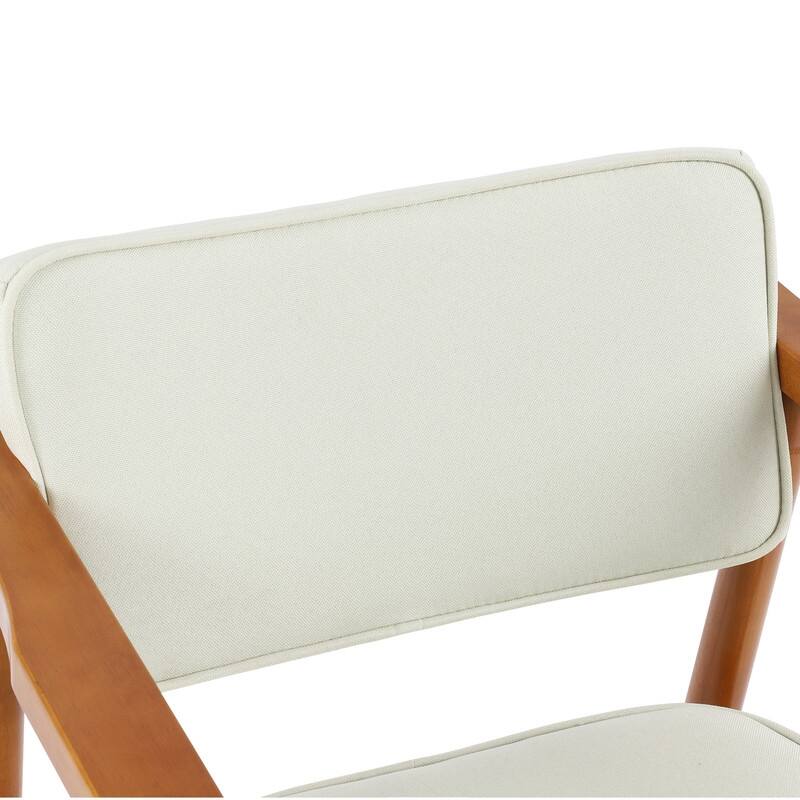 Walnut Faux Leather or Linen-Like Fabric Upholstered Dining Chair - Padded Armchair with Solid Wood Frame & Open Back