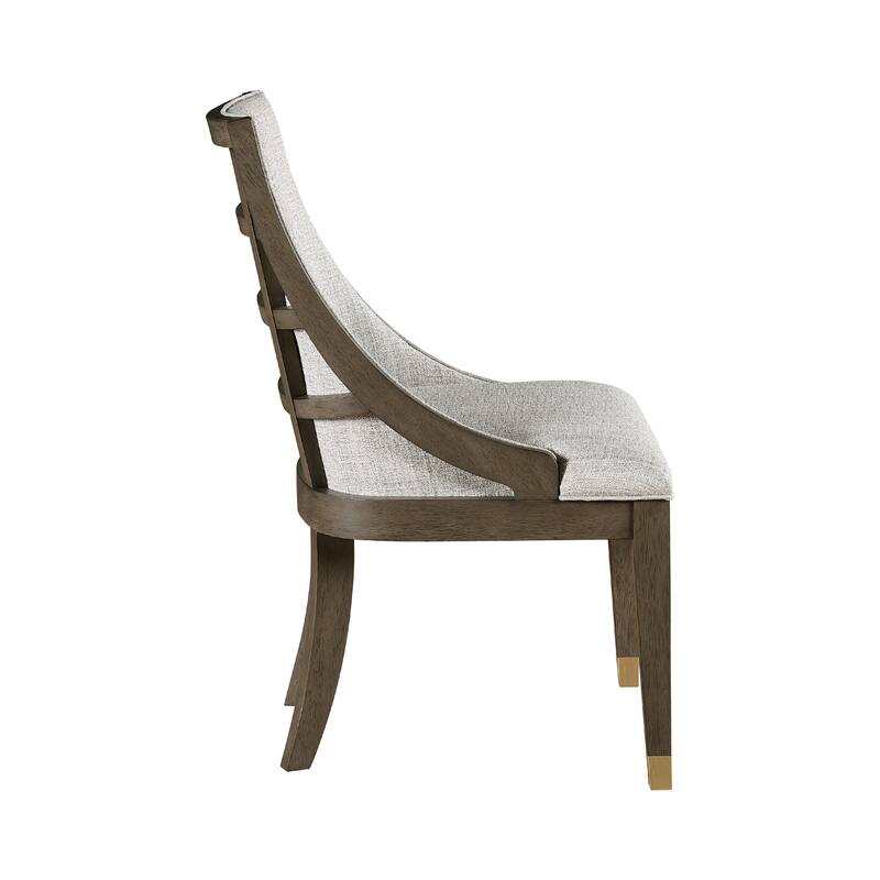 Greta Armchair Set of 2, Semi Deconstructed Gold Metal, Beige Fabric