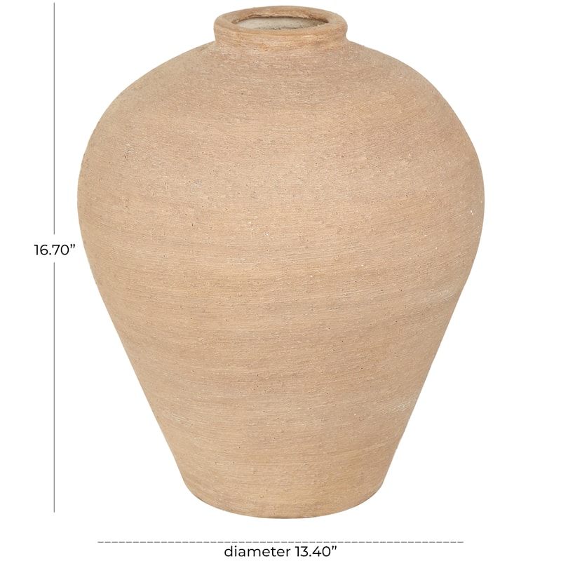 Porcelain Ceramic Wide Textured Decorative Vase - Beige - Roche River Decor