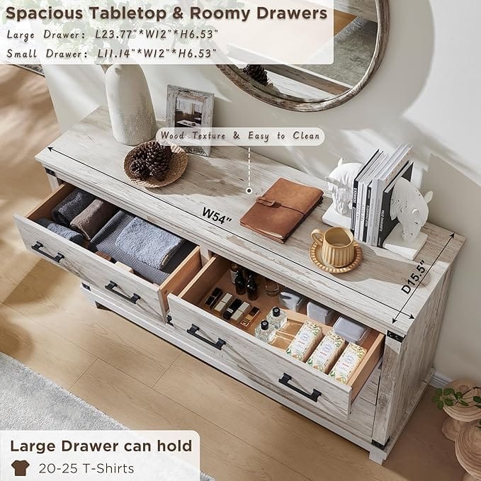 Farmhouse 7 Drawers Dresser, Wood Chest of Drawers, Closet Dresser