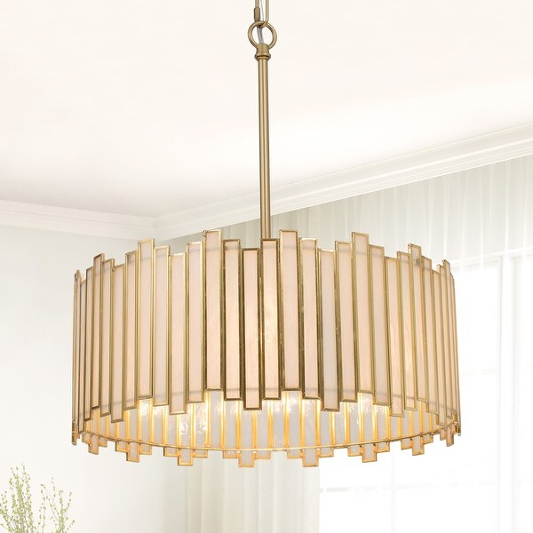 Modern 4light Brass Gold Drum Chandelier for Dining Room Bedroom D16"xH19" Overstock 33088714