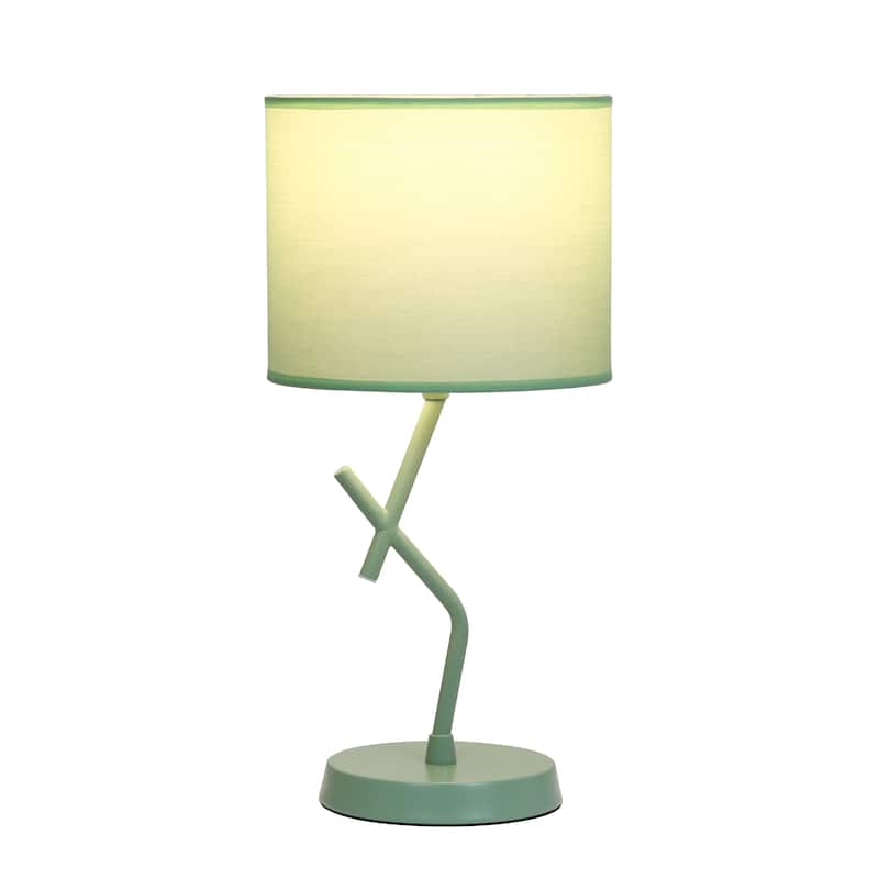 Modern Geometric Metal Table Lamp with Fabric Drum Shade for Bedroom Living Room Office Decor - 8.07” x 8.07” x 17.13” - Green