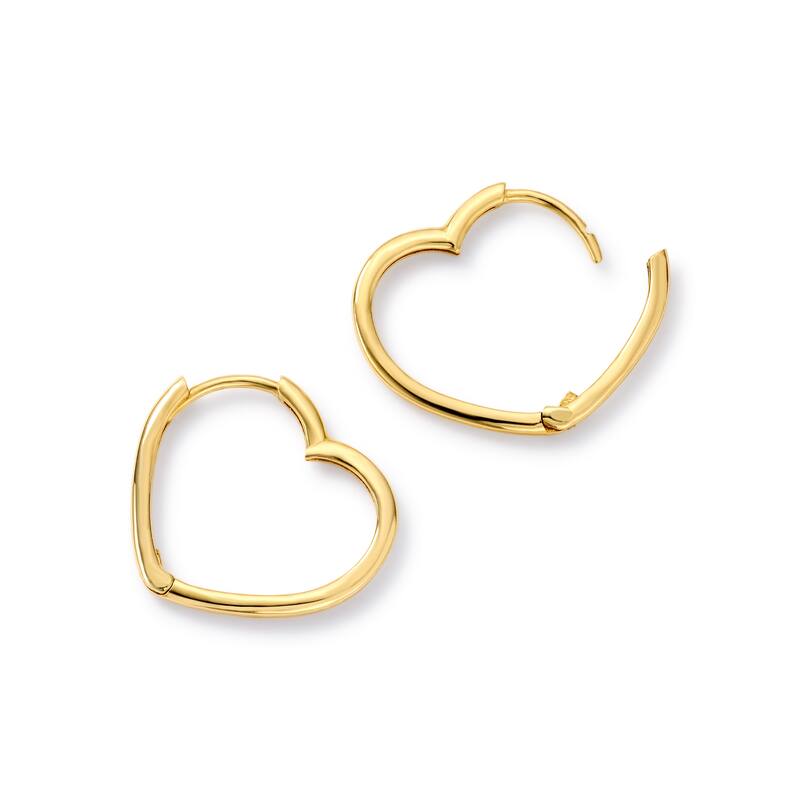 Clover 14k Yellow Gold High-Polish Offset Heart Huggie Hoop Earrings
