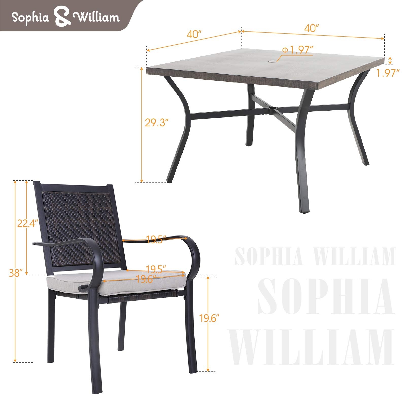 Sophia William Outdoor Patio 5 Pieces Dining Set With 4 Pe Rattan Chairs And 1 Square Metal Table With Umbrella Hole Overstock 33337185