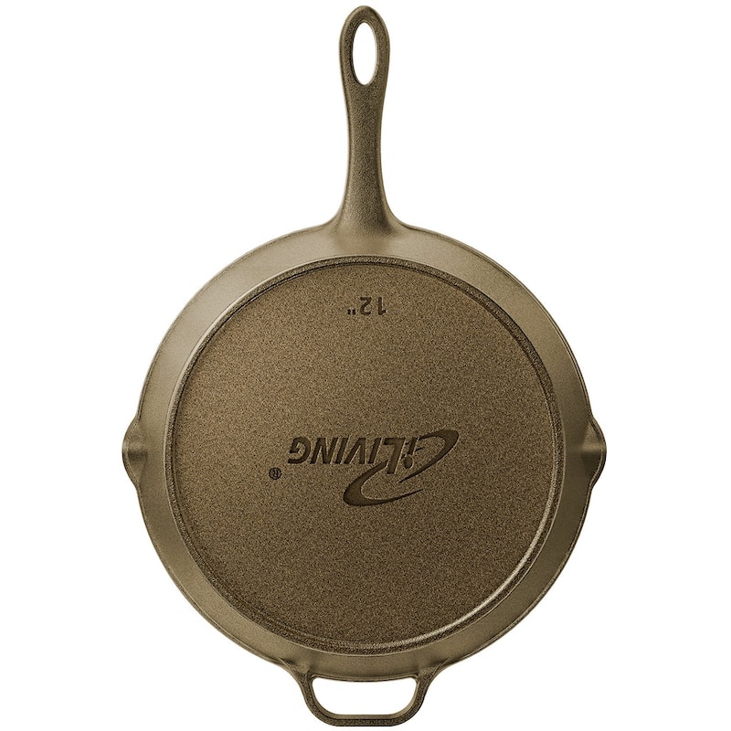 iLiving Seasoned Modern Heirloom Mirror Polished Cast Iron Skillet Pan 12" (2.7/3.7L)