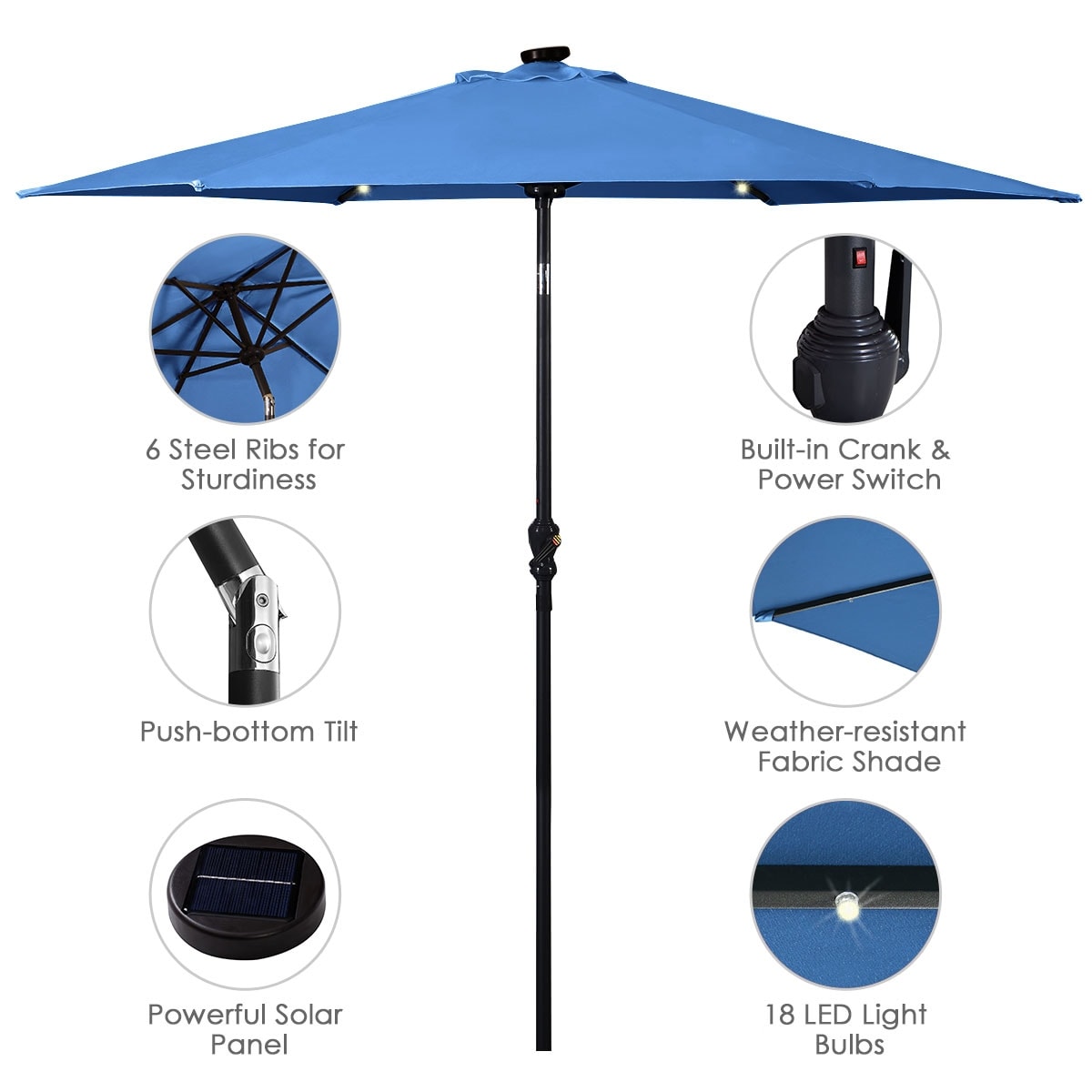 Shop Costway 9ft Patio Solar Umbrella Led Steel Tilt W Crank Blue Orange Overstock 31576069