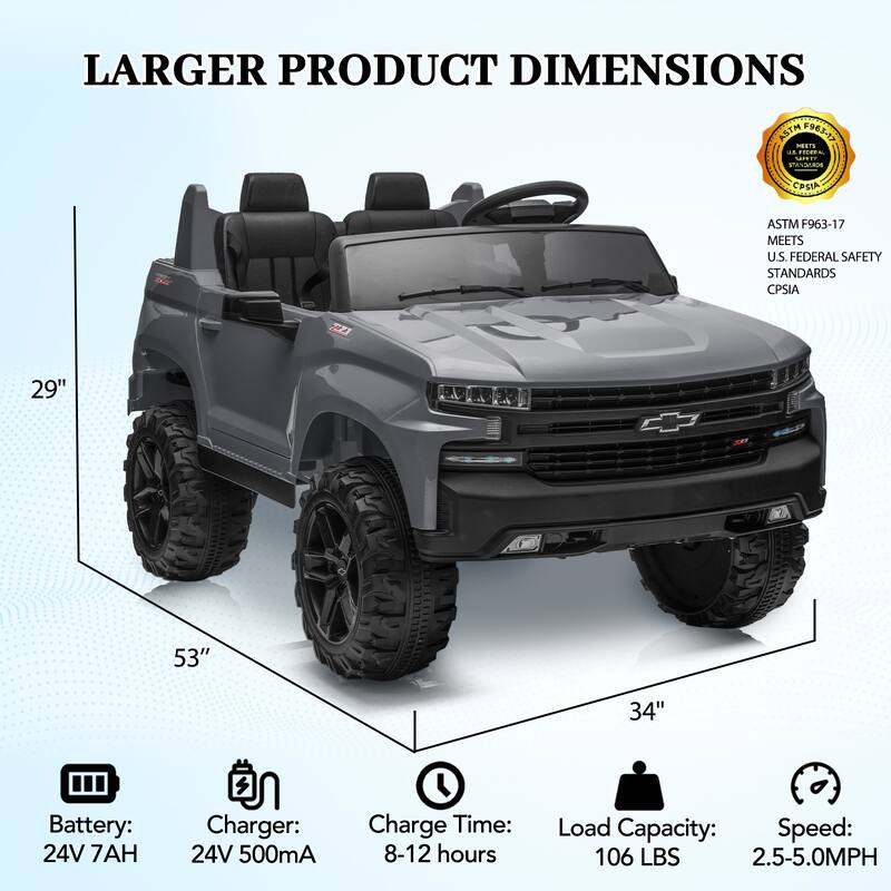 24V 2-Seater Truck Licensed Chevrolet Silverado Ride On Car Kids Toy