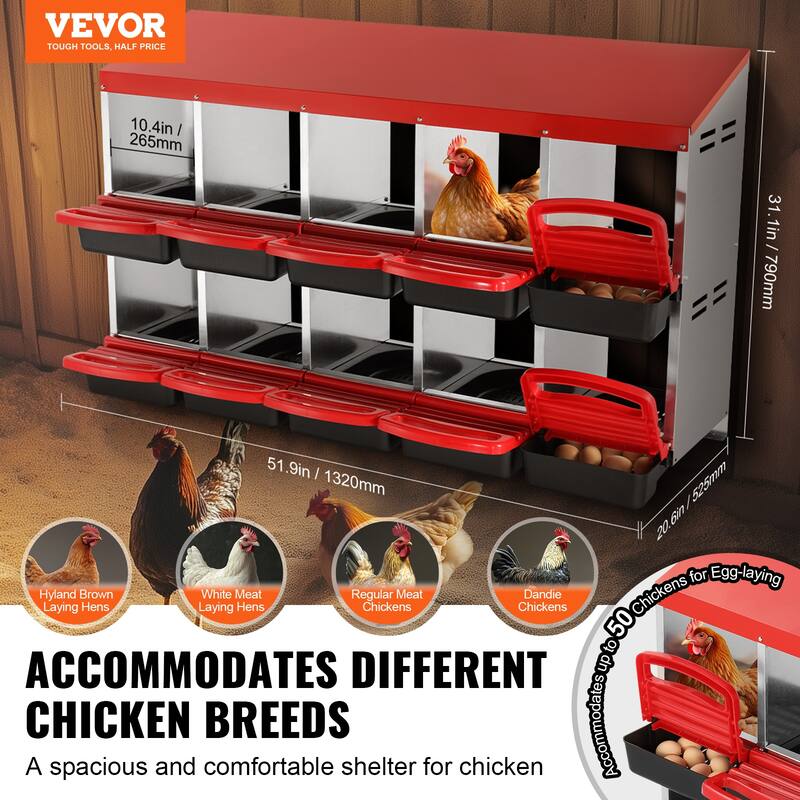 Chicken Nest Box, Stable & Corrosion-Resistant Mental Nesting Boxes with Inclined Nesting Boxes,Fit for Different Chicken Breeds