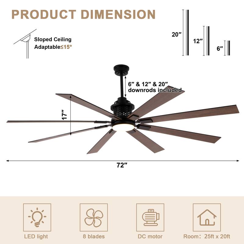 Bella Depot 72" Black Industrial Ceiling Fan with Light and Remote