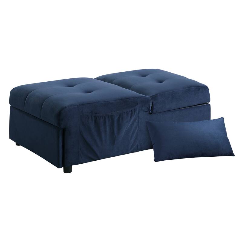 Modern Lift Top Storage Bench with Pull-out Bed 1pc Dark Blue Velvet Tufted Solid Wood Furniture - Dark Blue