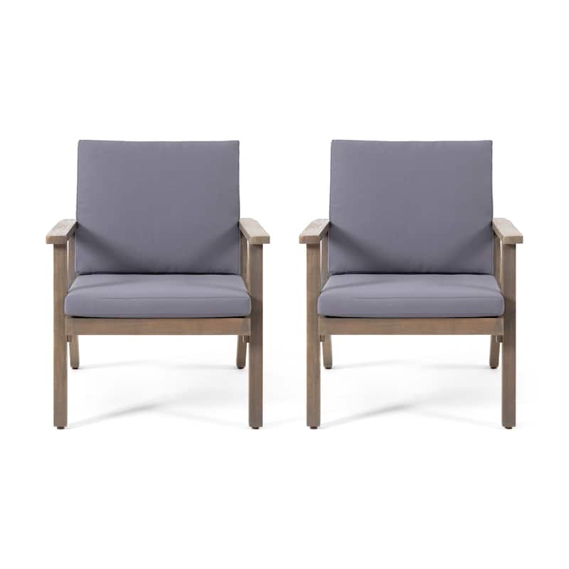 Outdoor Acacia Wood Club Chairs with Cushions (Set of 2) - Grey