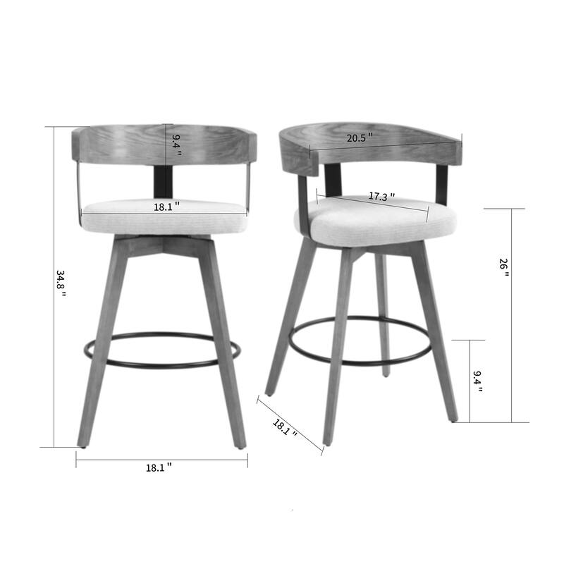 Beck Beige Linen Fabric Counter Stool with Natural Wood Backrest and Legs