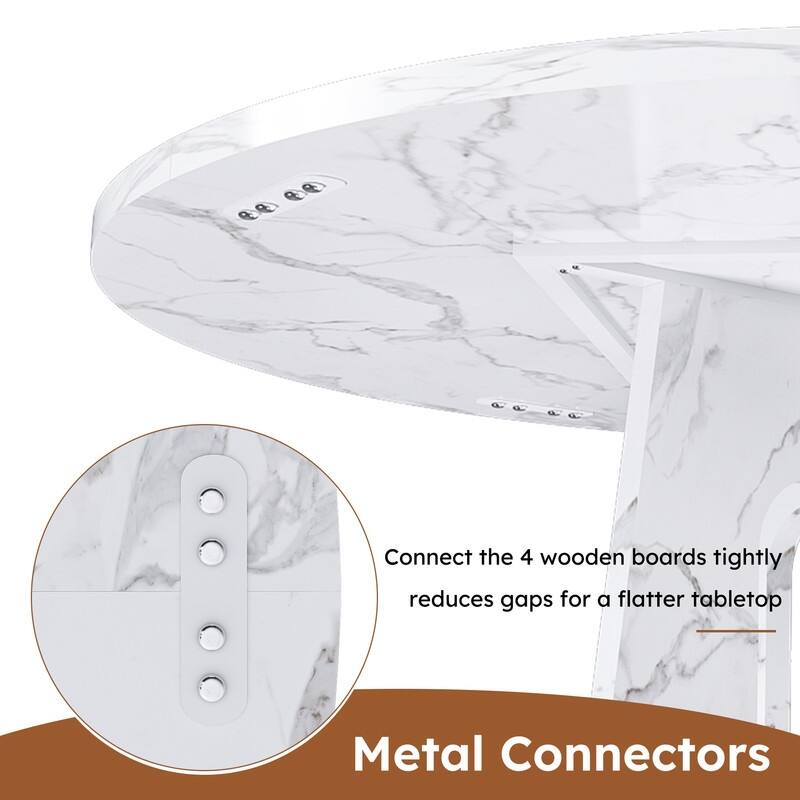 47.24" Round Marble White Finish Dining Table, Farmhouse Kitchen Table