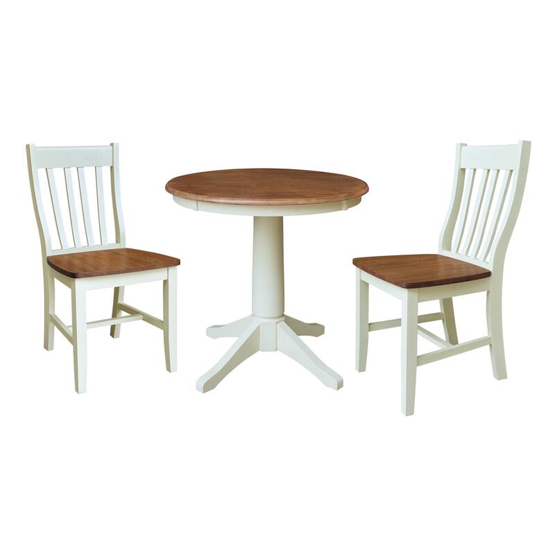 30" Solid Wood Round Pedestal Table with 2 Dining Chairs - Hickory/Shell