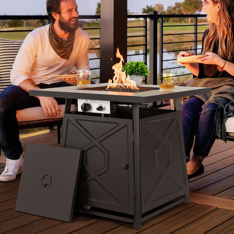 Outdoor 28 Inch 50,000 BTU Square Iron Propane Gas Fire Pit Table with Cover - 28 inch. x 26 inch.