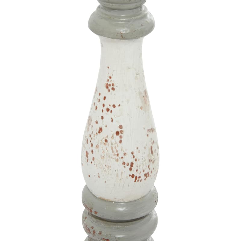 Black or Gray Aluminum Turned Style Pillar Candle Holder with White Accents (Set of 3) - S/3 20", 16", 12"H