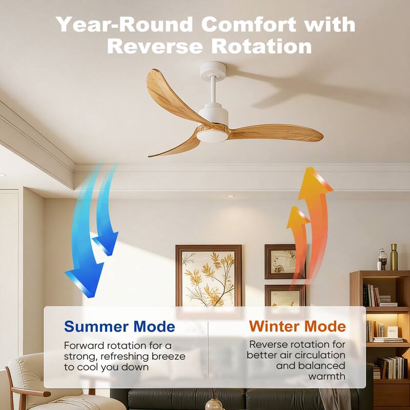 52" Ceiling Fan With Light Kit Dimmable LED,Wood Blades,Remote Control for Patio Living Room, Bedroom, Office,Indoor - 52 Inches