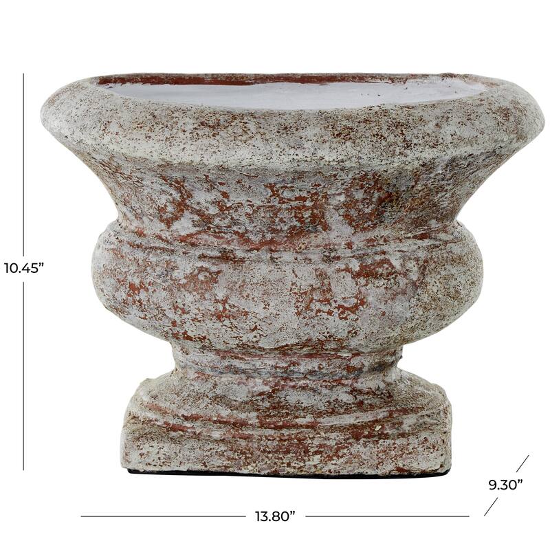 Ceramic Antique Style Textured Wide Decorative Vase with Copper Accents - Brown - Roche River Decor
