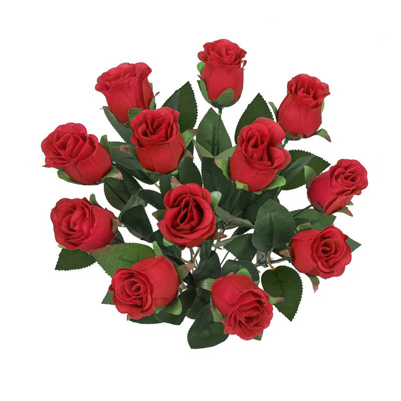 Set of 2 Red Artificial Rose Bud Flower Stem Bush Bouquet 19.5in - 19.5" L x 12" W x 12" DP
