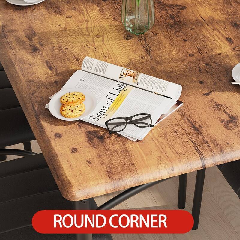 5-Piece Dining Table Set with 4 Upholstered Chairs, Metal and Wood Table for Kitchen or Apartment