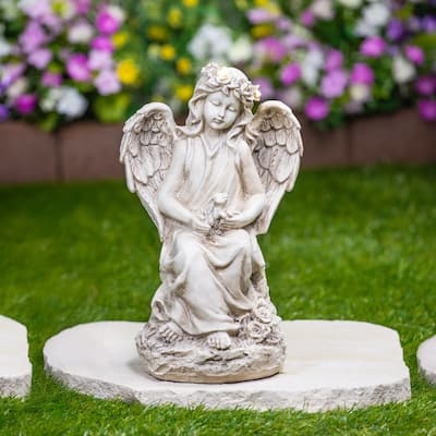 LED Lighted Angel With Rabbit Outdoor Garden Statue - 12"
