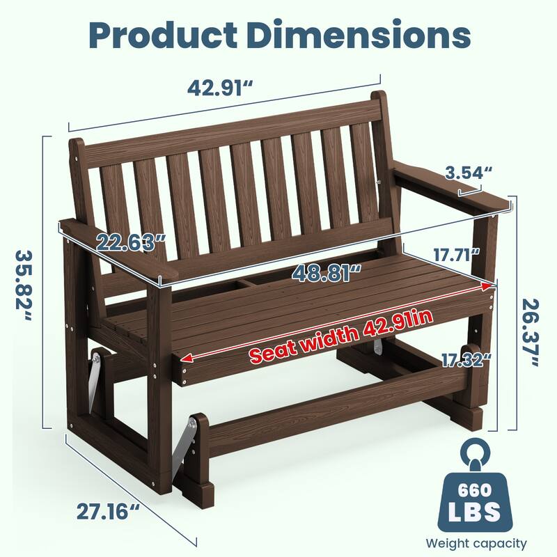 Outdoor Patio HDPE Glider Bench, Garden Rocking Bench